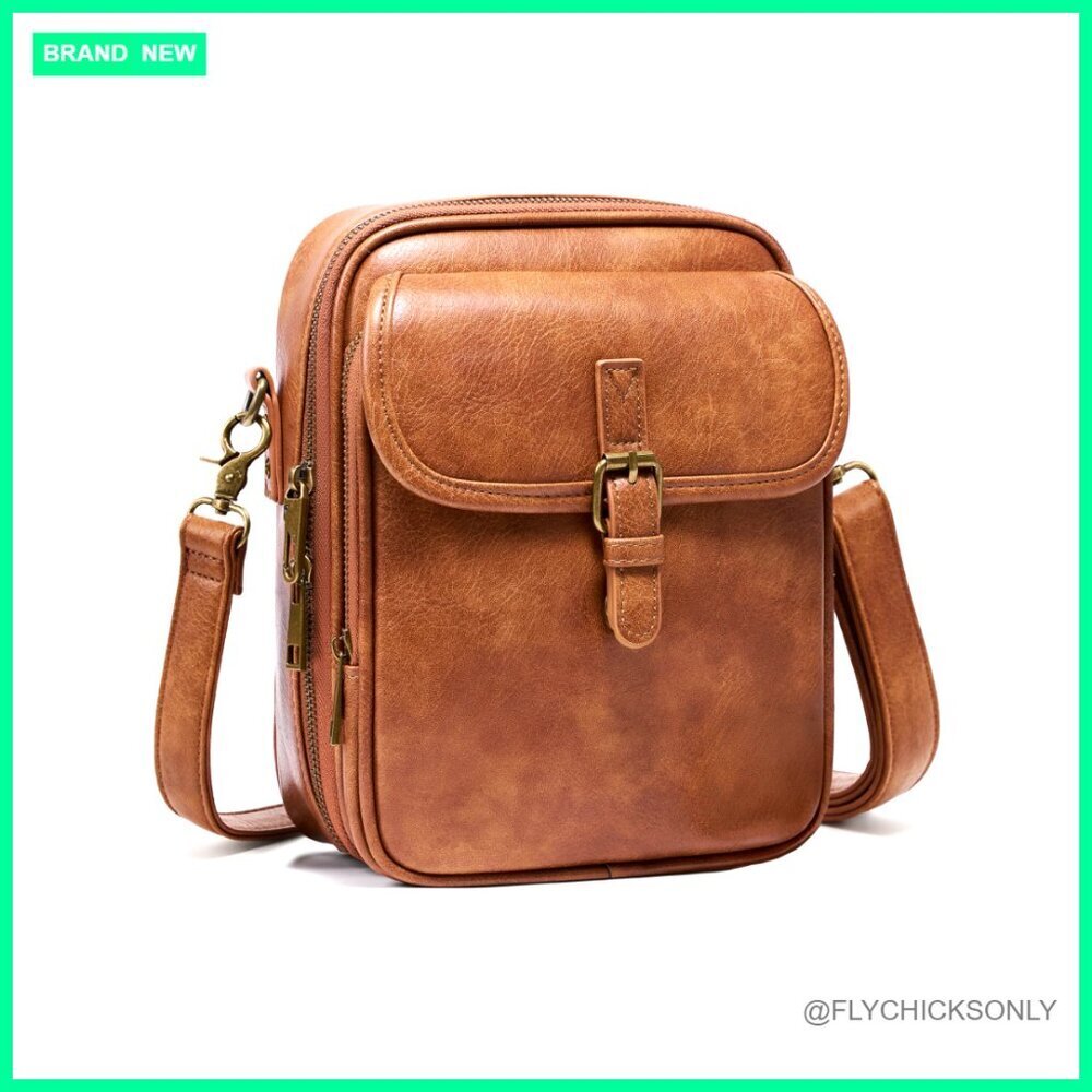 Vegan Leather Anti-Theft Crossbody Bag with Card Slots, Adjustable Strap